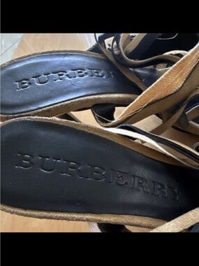 Burberry Black and Tan Leather Suede Lace-Up Sandals with Embossed Logo